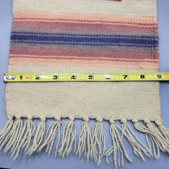 Vtg Hand Woven Southwestern Style Doll House Small Rug Fringe Accents 23" x 9" - Picture 6 of 6